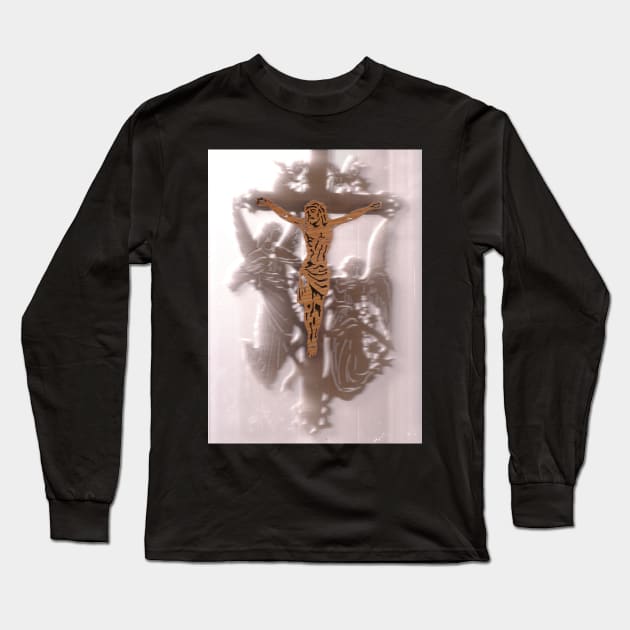 Crucifix Woodworking Long Sleeve T-Shirt by acrylicpainterr